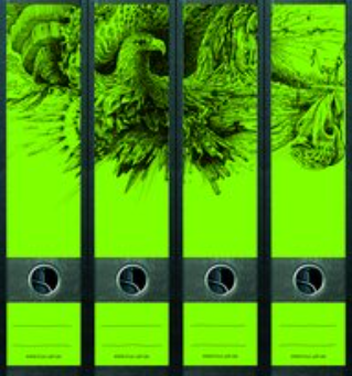 Ordneretiketten breed, groene neon adelaar, set van 4