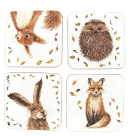 Onderzetters bosdieren, set van 4, 10 × 10 cm