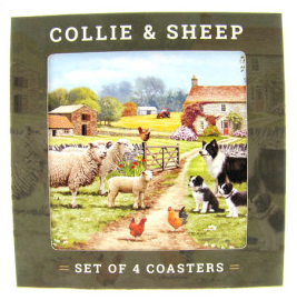 Schaap en collie onderzetters, set van 4, 10 × 10 cm
