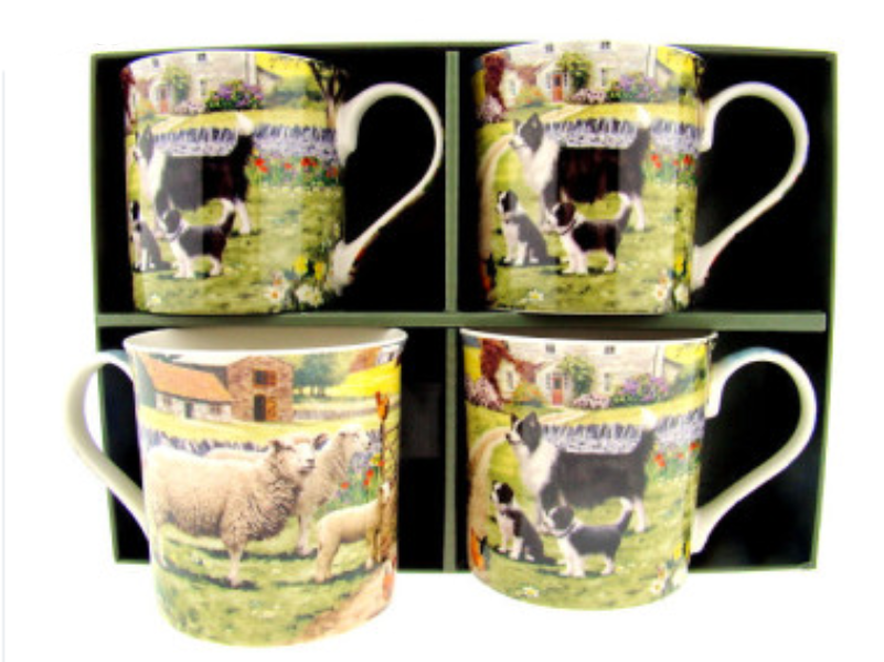 Schaap en collie mokkenset, 4 stuks, 300 ml