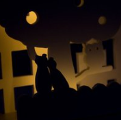 Houten huisje met dieren, nachtlamp, 20 cm