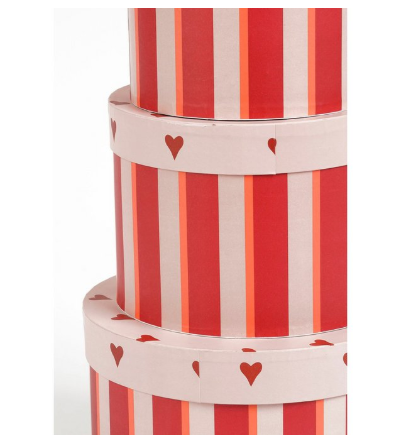 Opbergdozen, set van 3, rood met roze