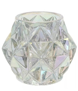 Theelichthouder iriserend glas, blauw of transparant, 7 cm