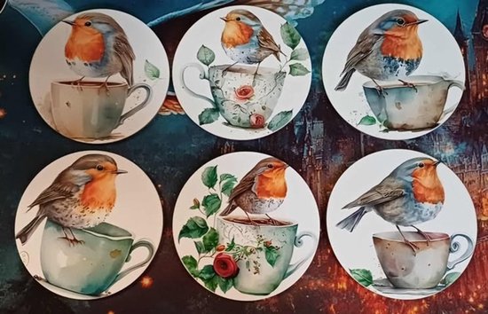 Onderzetters roodborst, 6 stuks