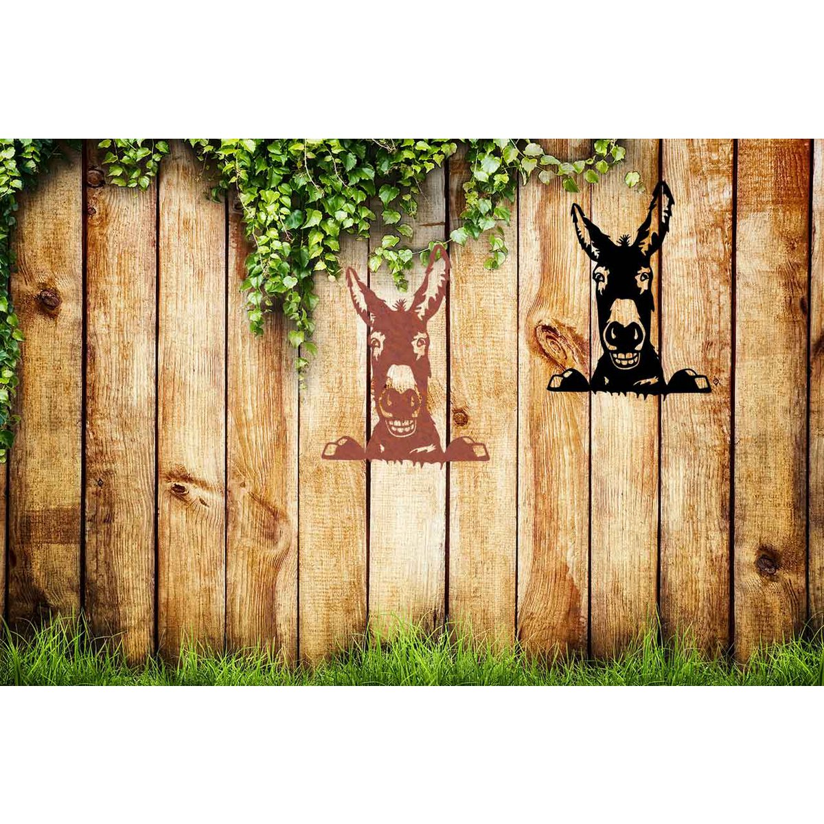Peekaboo ezel metalen wanddecoratie zwart