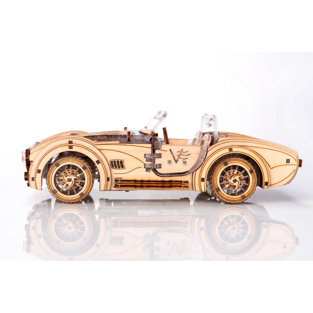 DIY houten mechanische puzzel Speedster V2 auto, 16,4 x 8 x 5,5 cm