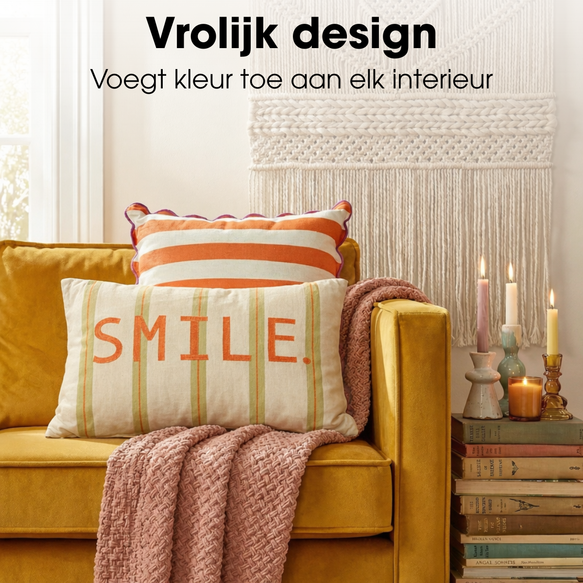 Sierkussen met tekst smile, 55 x 35 cm