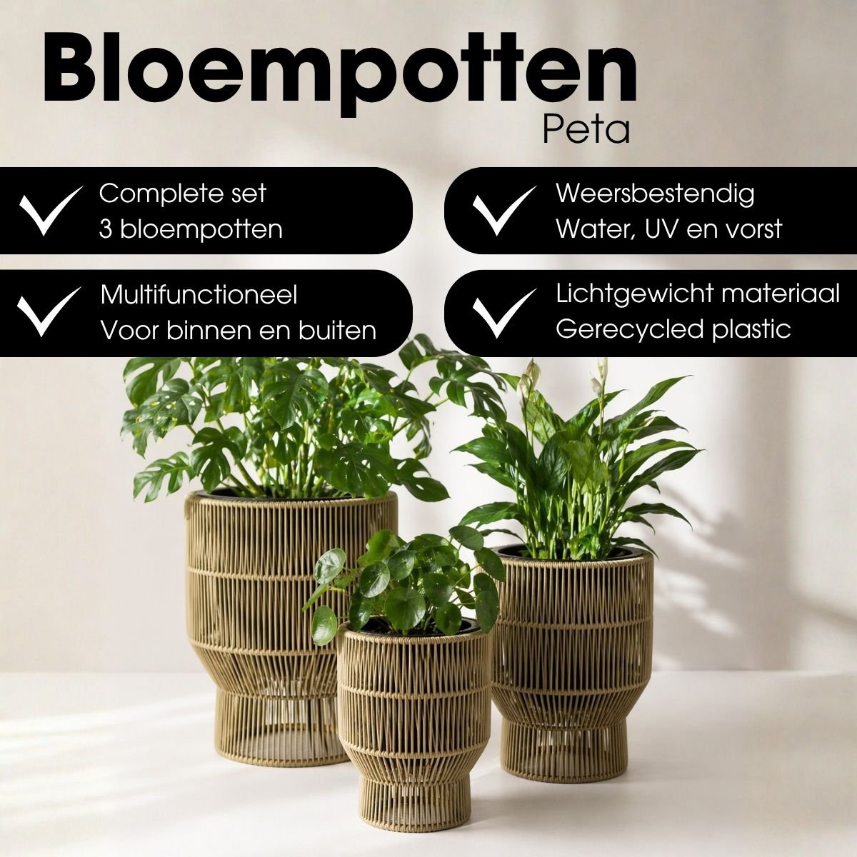 Groene bloempot set Peta op standaard - 3-delig