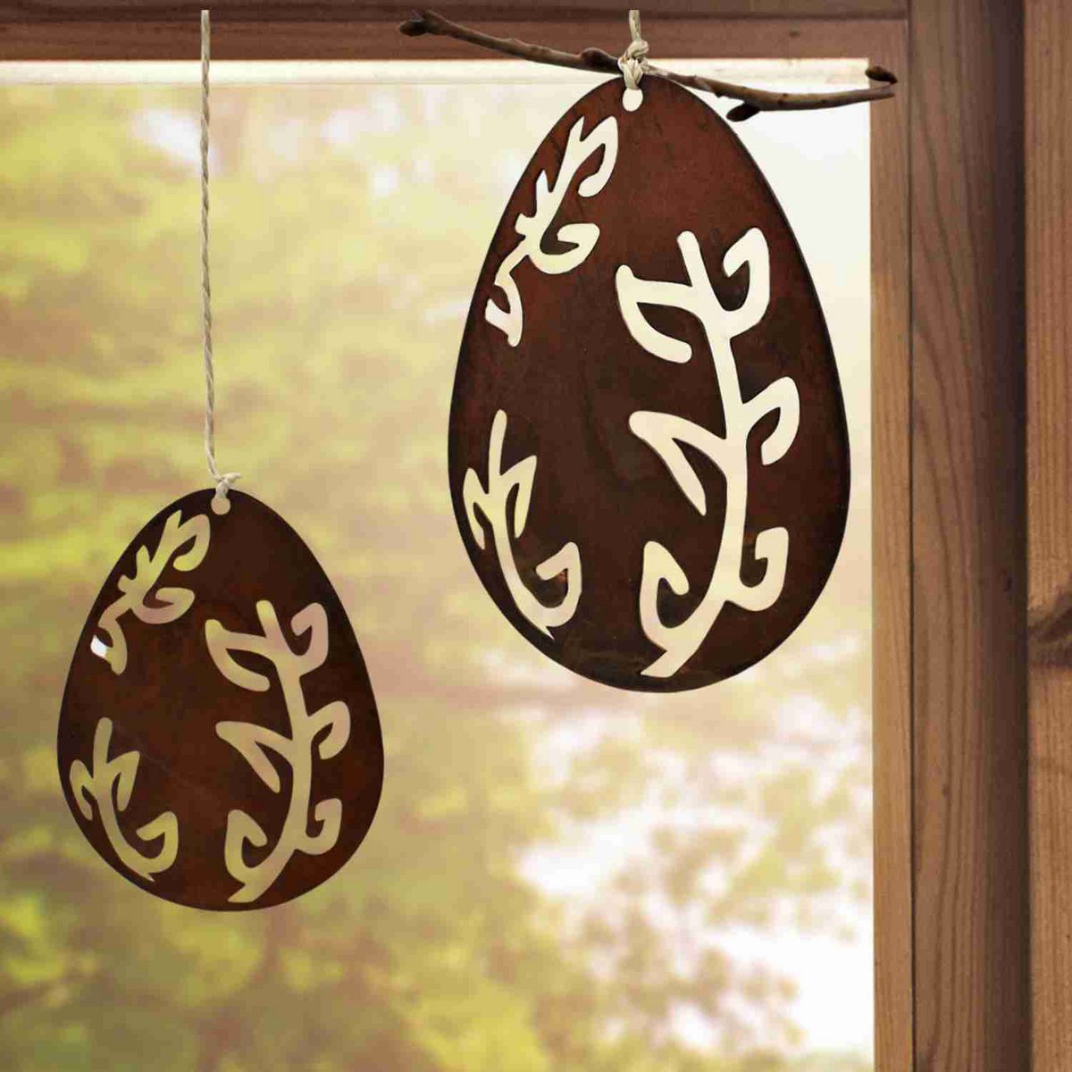 Roestmetalen paaseieren, motief rank, 2 stuks