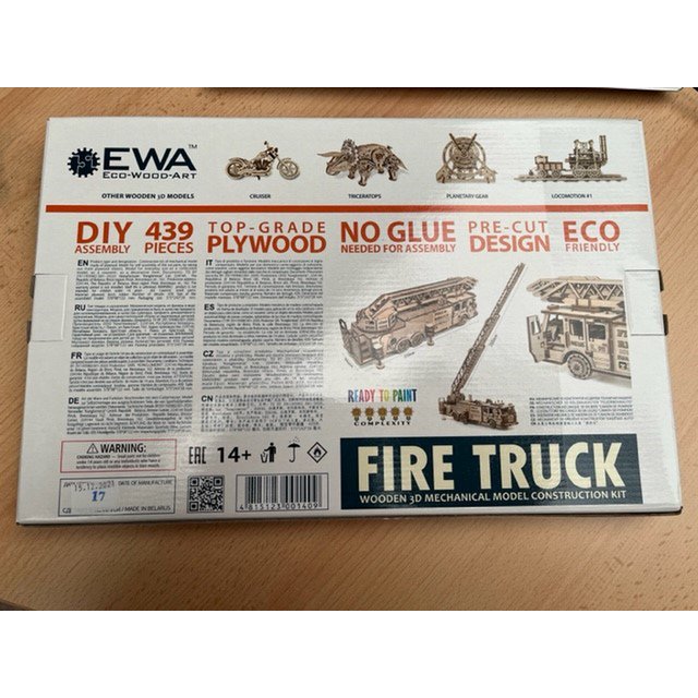 Houten mechanische puzzel Fire Truck, 439 onderdelen, 37.8 x 9.8 x 12.2 cm