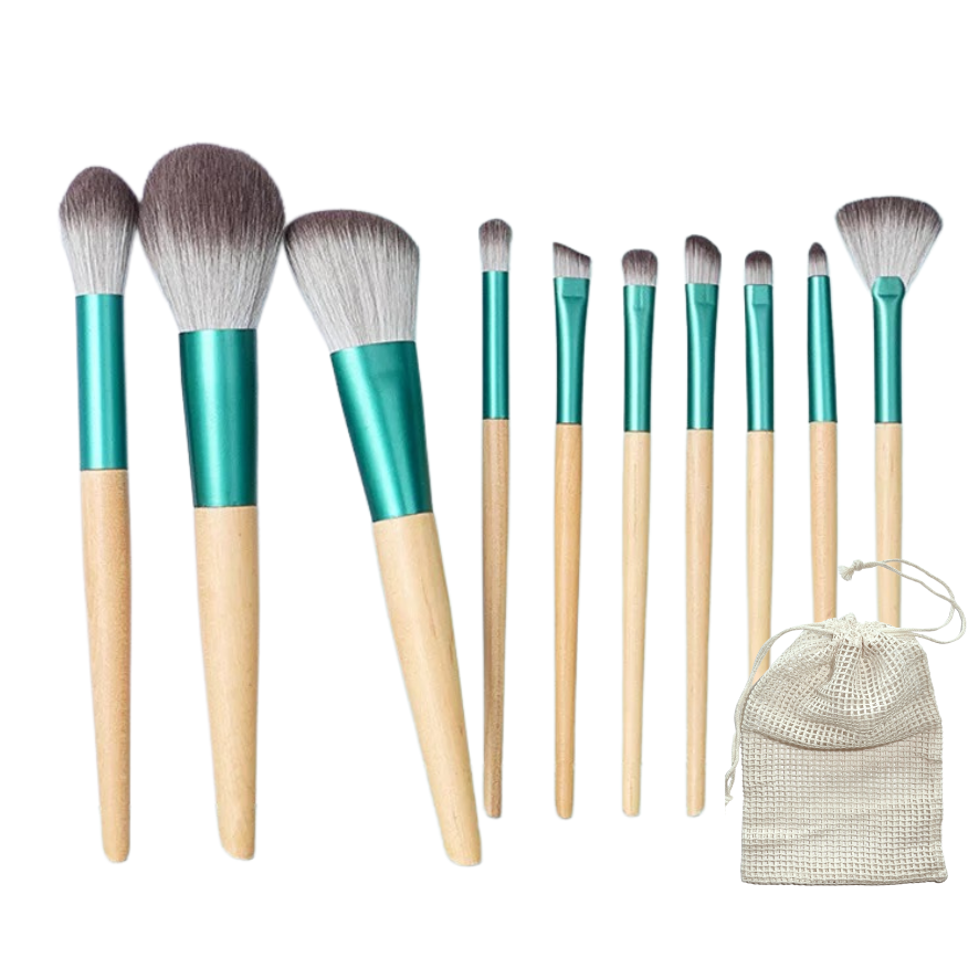 Bamboe make-up kwastenset met bewaartasje, 10 stuks