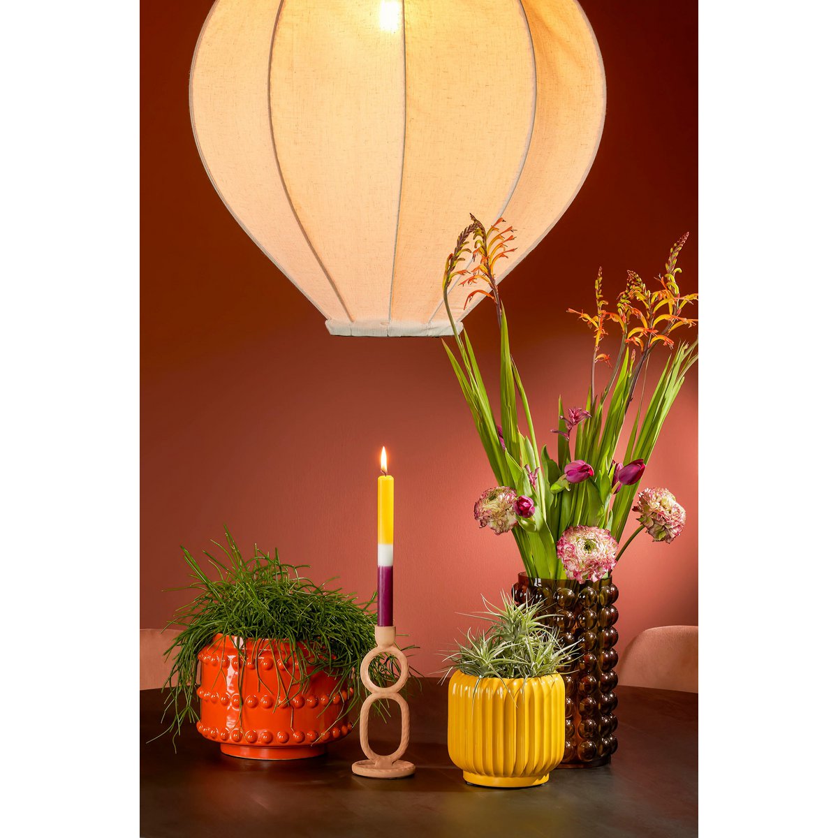 Dip-dye dinerkaarsen in geel, wit en paars, set van 2, 25 cm