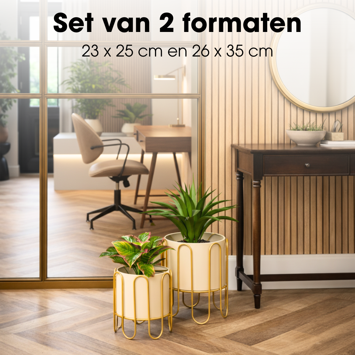 Dione bloempotten op standaard, bruin, set van 2