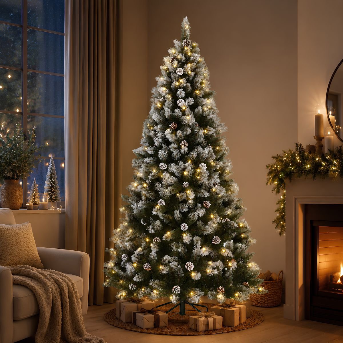 Pittsfield kunstkerstboom met verlichting, licht besneeuwd, 185 cm, Ø 102 cm
