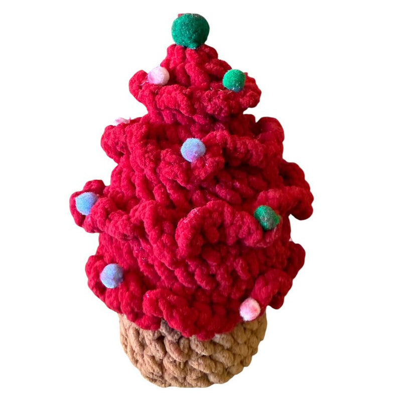 Gehaakte kerstboom, rood, 14 cm
