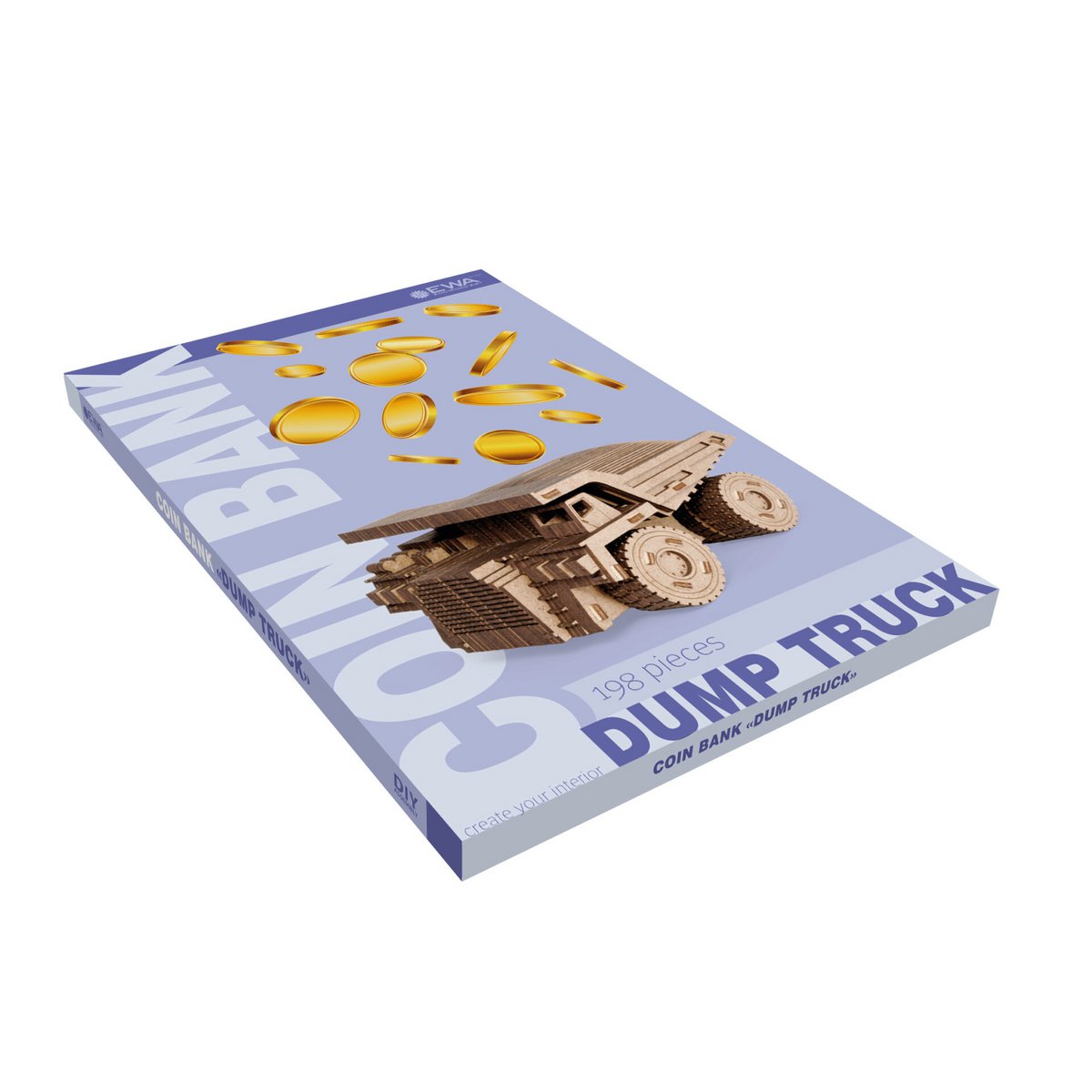 DIY houten spaarpot kiepwagen, 16,5 x 10,4 x 8,5 cm