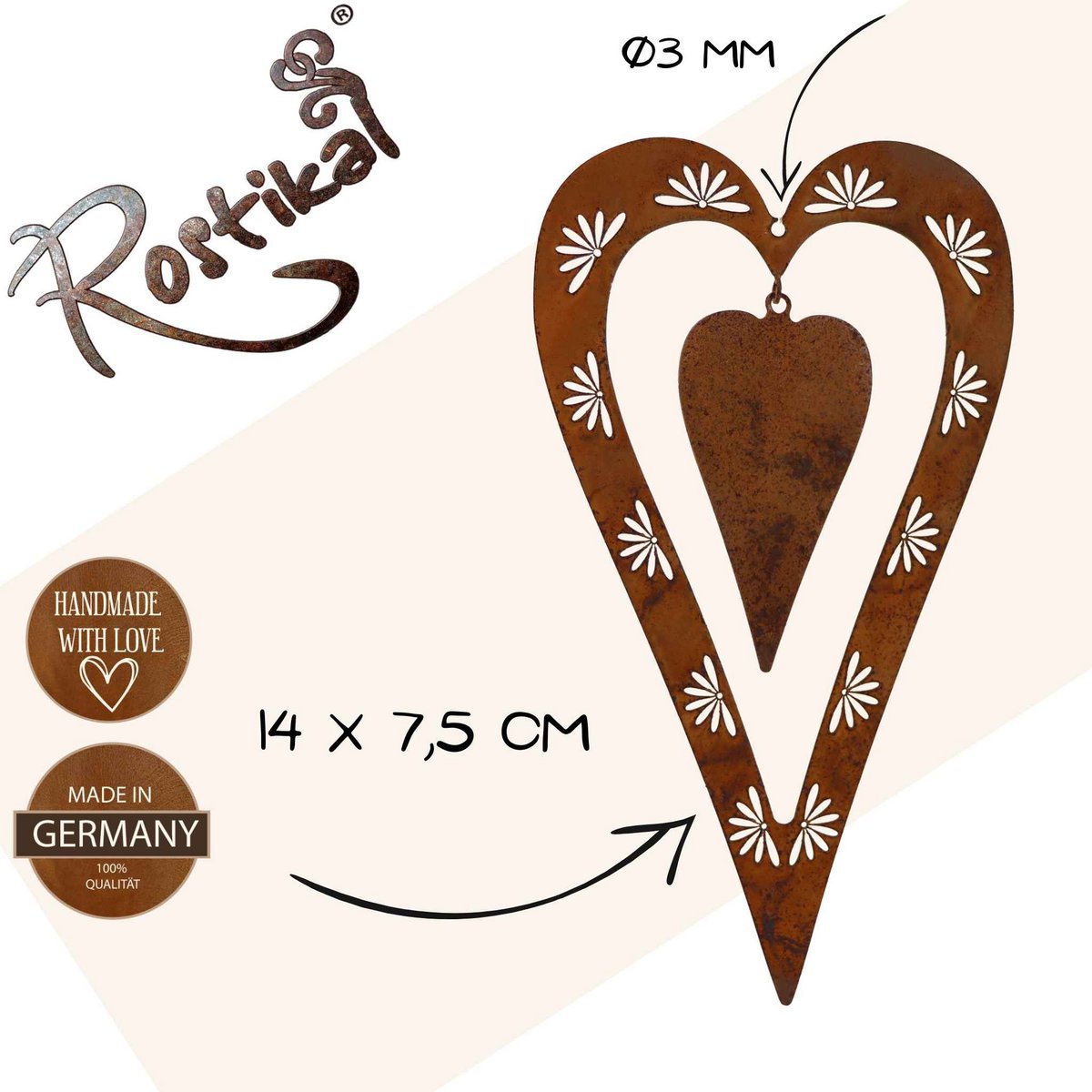Carina roestmetalen sierhart, diverse maten