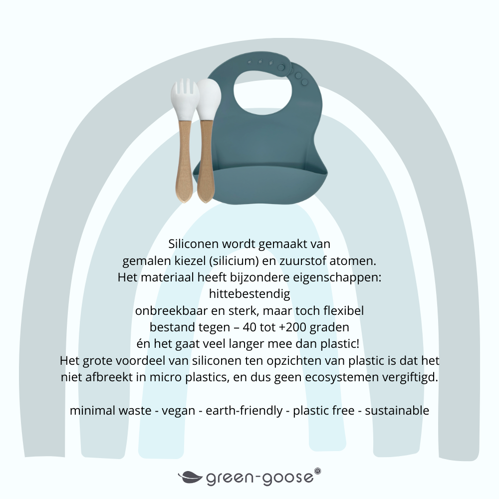 Siliconen slabbetje met bamboe bestek, petrol