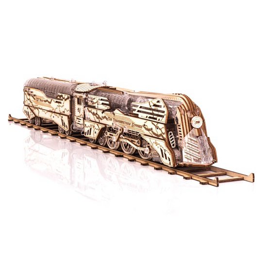 DIY houten mechanische puzzel trein Thunderstorm Express, 34,5 x 4,6 x 6,3 cm