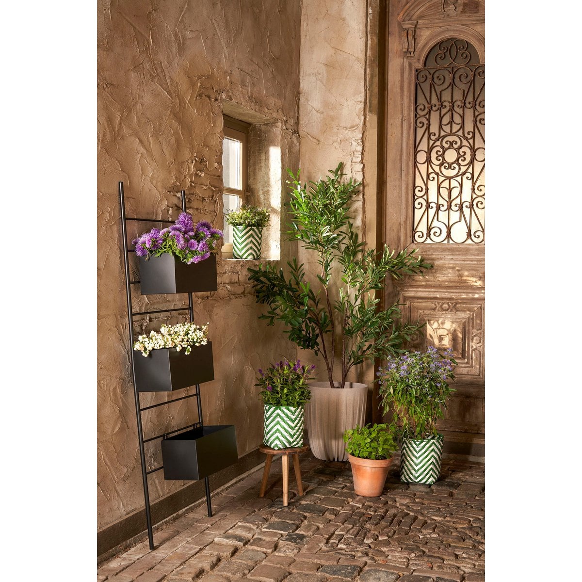 Merlijn plantenmanden, set van 3, groen en wit