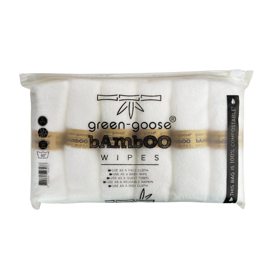 green-goose Bamboe Wasdoekjes - 6 Stuks - Wit - 80% Bamboe