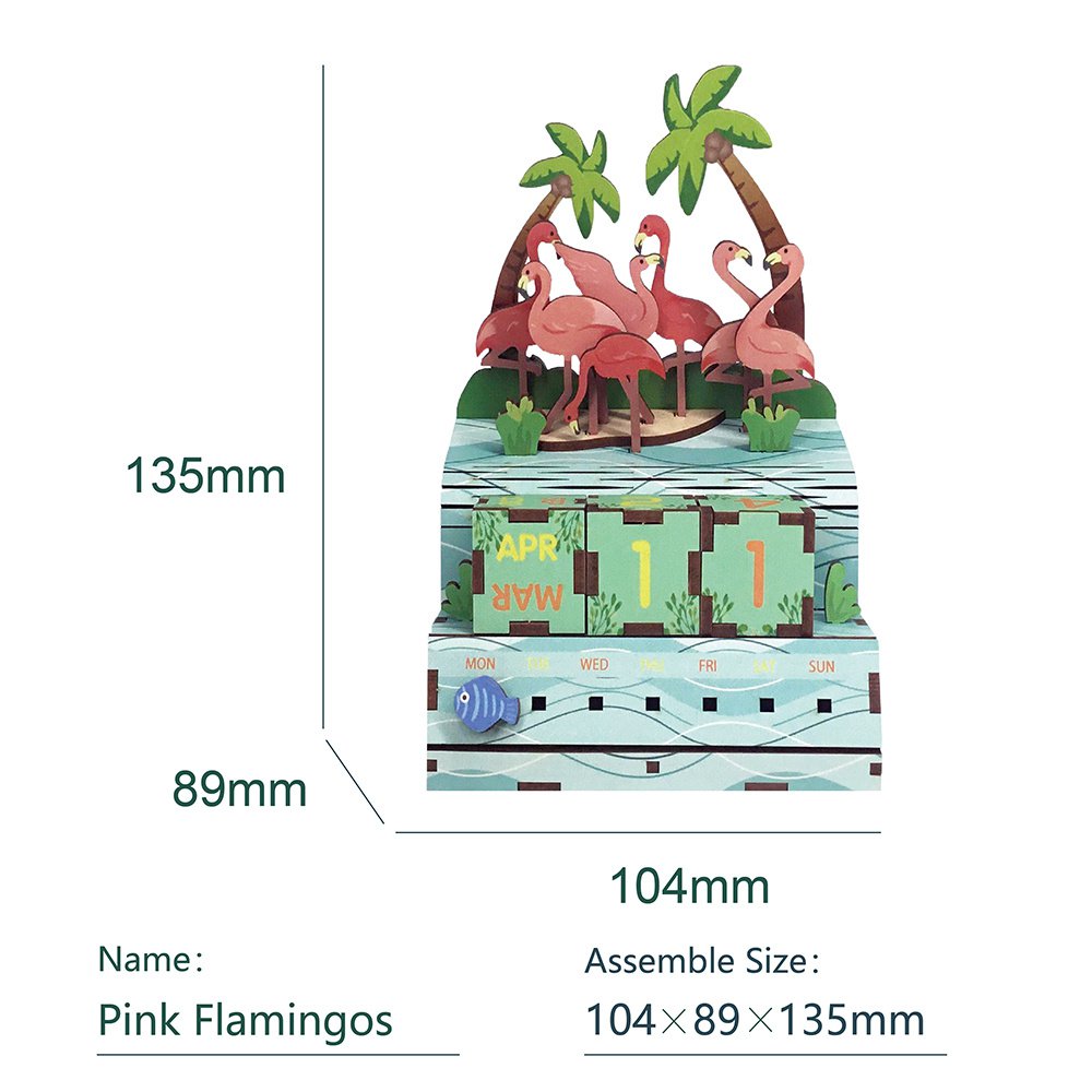 Tonecheer Pink Flamingos 3D houten kalender bouwpakket