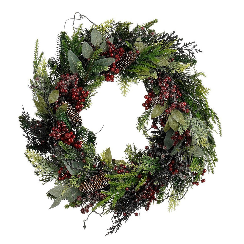 Kerstkrans Bodi Groen met rode bessen en dennenappels, Ø 50 cm