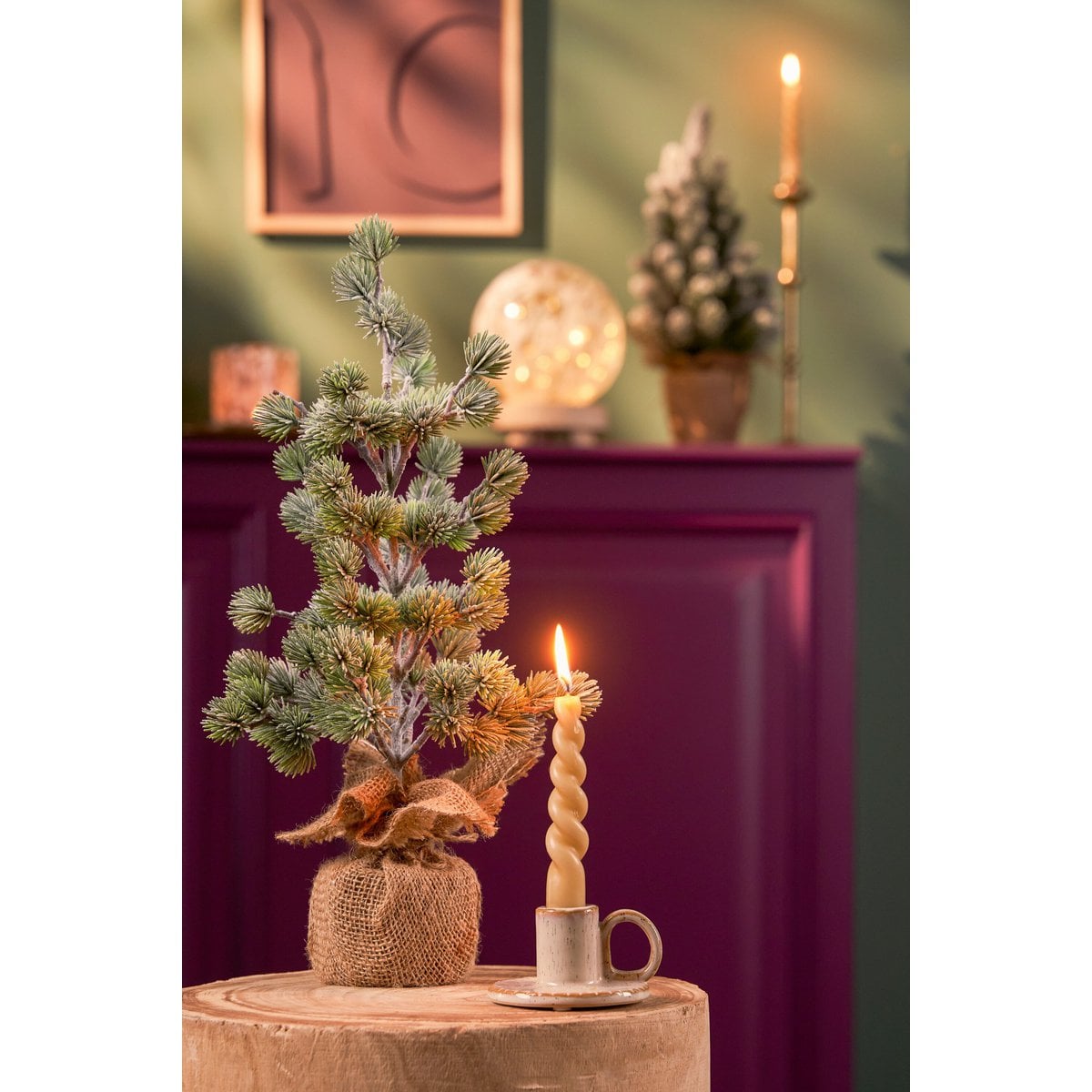 Kunstkerstboom met jute voet, 45 cm hoog