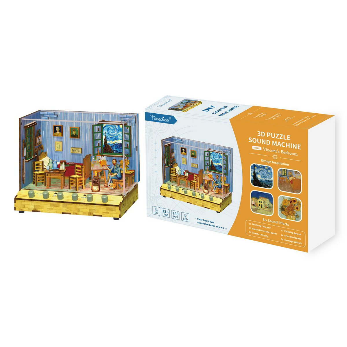 DIY miniatuurhuis Vincent’s Bedroom met geluid en stofkap, 18 cm