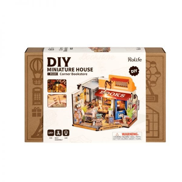 DIY huisje Corner Bookstore met LED verlichting, 25 cm