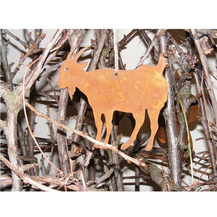 Roestmetalen hangdecoratie geit, 13 cm x 13 cm