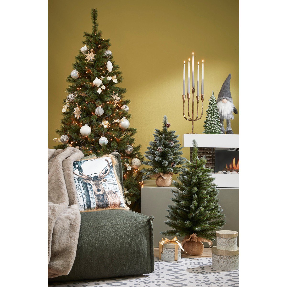 Pittsburgh kunstkerstboom 60 cm, frosted, met jute voet