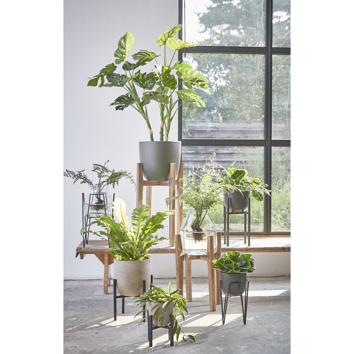 Blom plantenstandaard, zwart, 29.5 × 29.5 × 50 cm