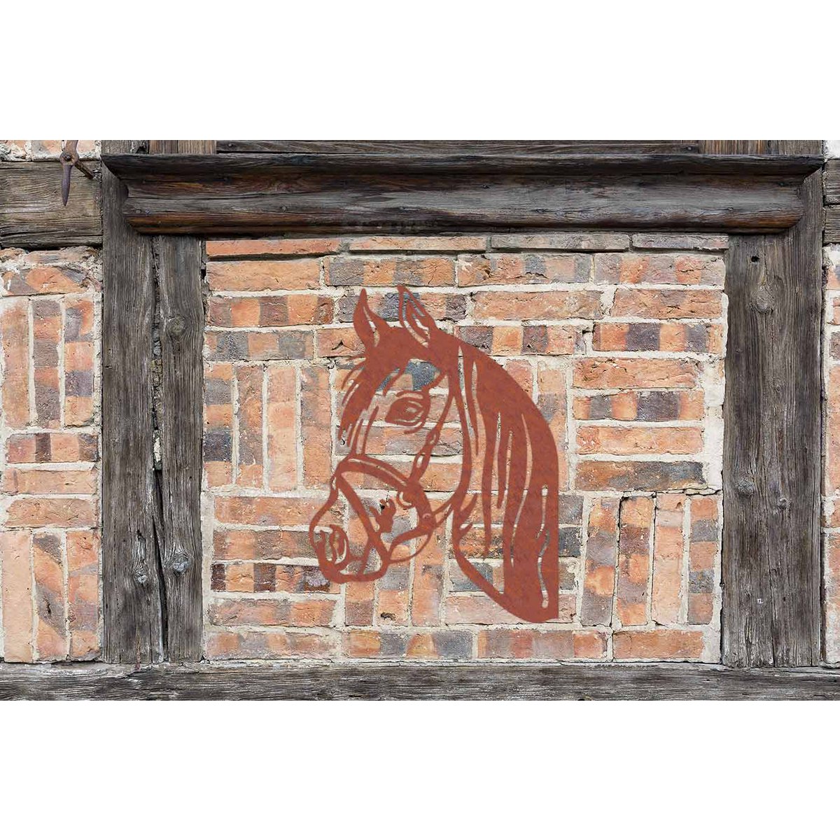 Kiekeboe paardenhoofd roest ornament – paal en schuttingdecoratie