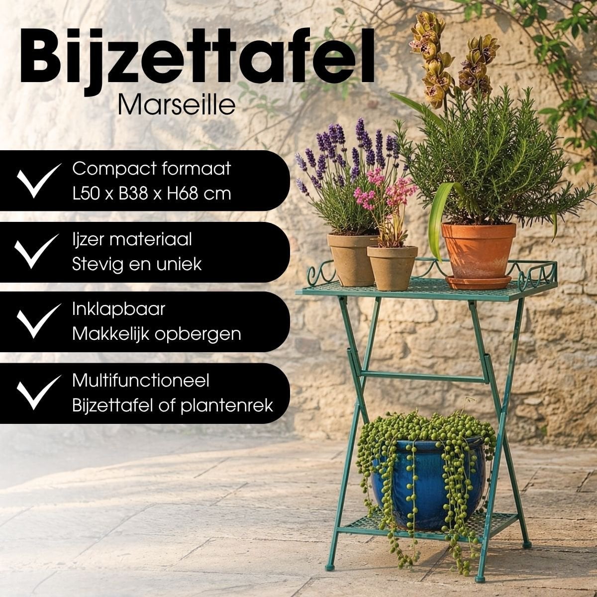 Groene inklapbare tuintafel Marseille 50 x 38 cm