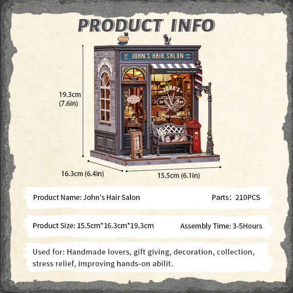 John's Hair Salon miniatuurhuisje, 15,5 × 16 × 19 cm