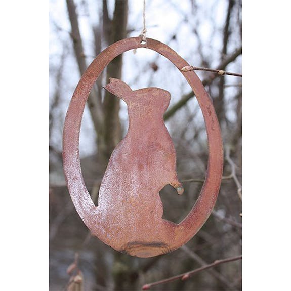 Roest decoratief konijntje in ei, 15 cm x 11 cm