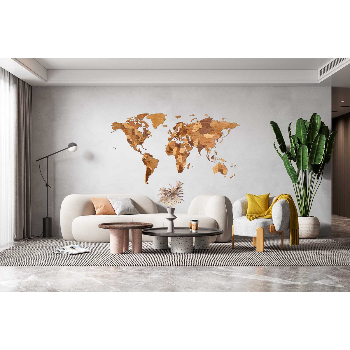 Houten wandpuzzel wereldkaart Choco World S, 100 x 55 cm