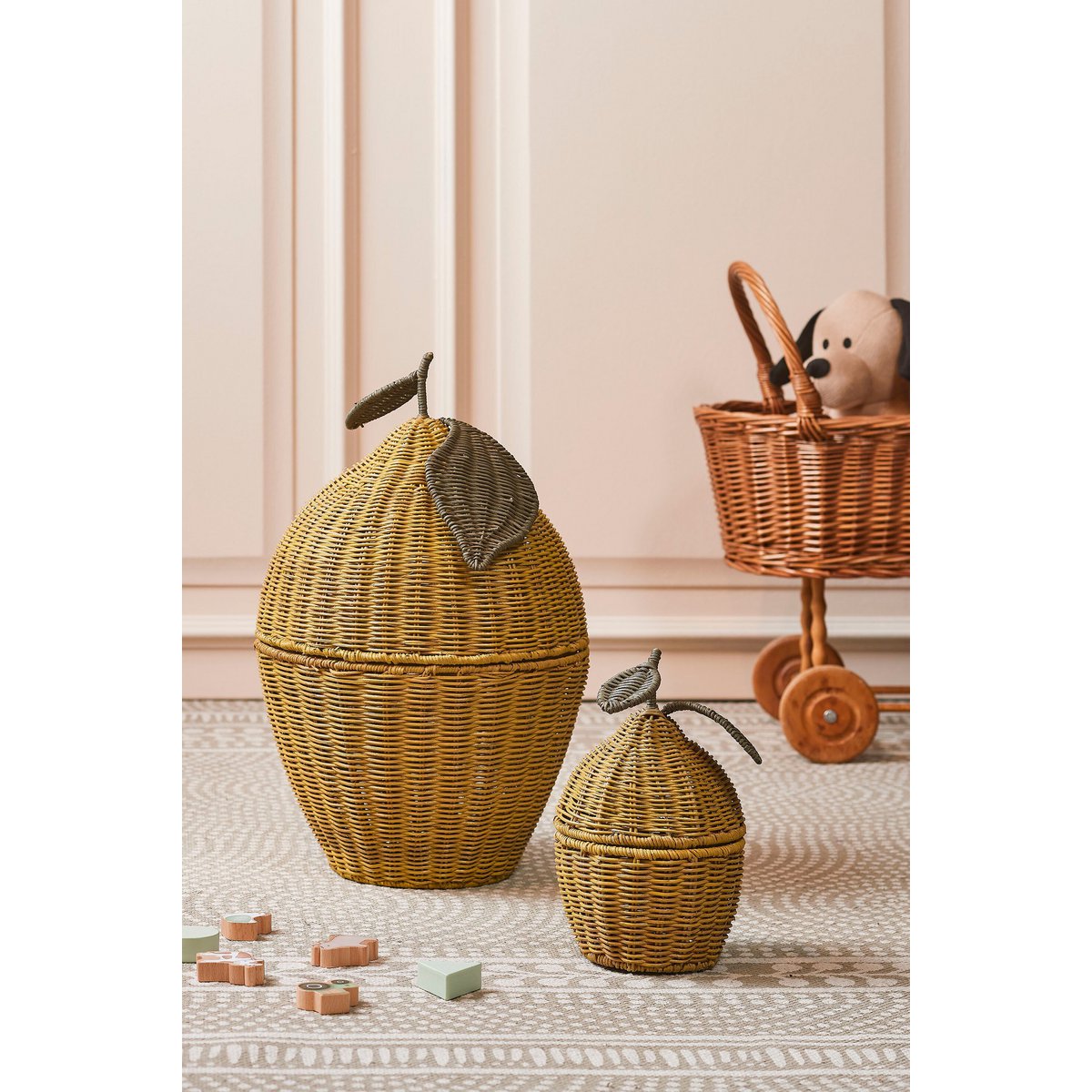 Mica Decorations Opbergmanden Citroen – Set van 2 Rotan Geel/Groen