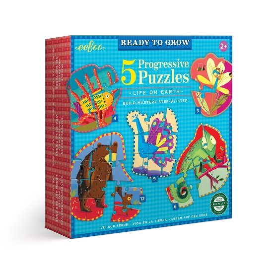 Ready to grow, life on earth, 5 legpuzzeltjes van 3, 4, 6, 9 en 12 stukjes