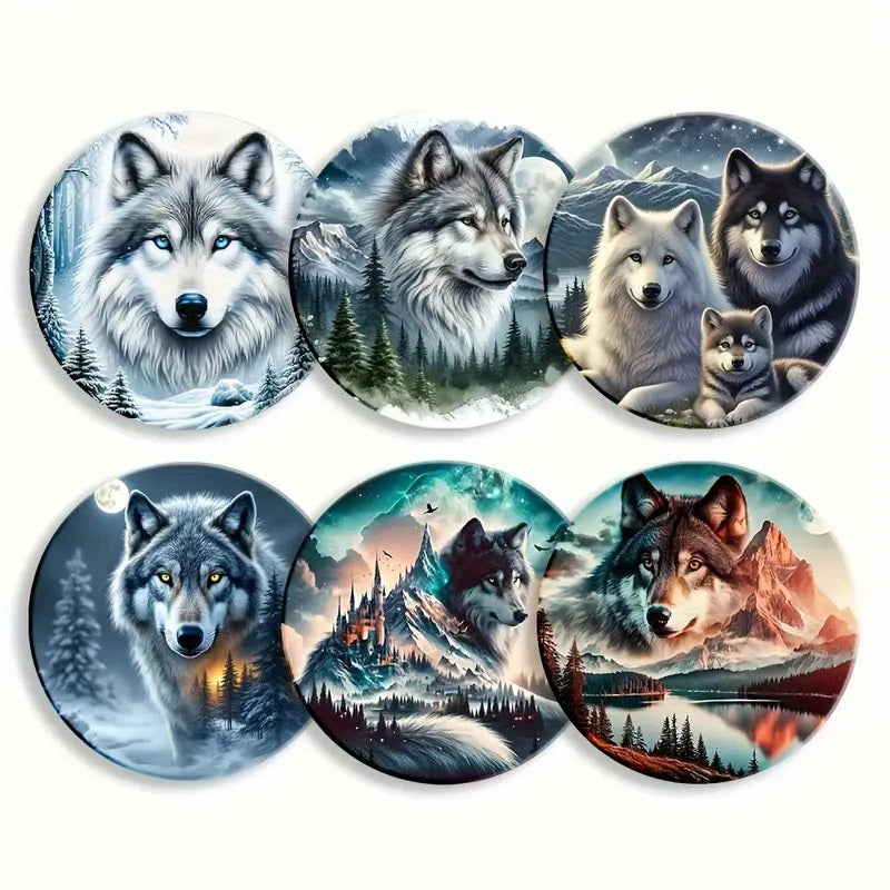 Onderzetters wolfportretten, 6 stuks