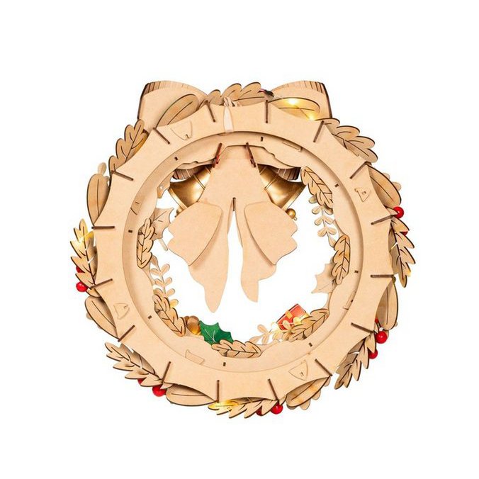 Houten bouwpakket kerstkrans met LED verlichting, 40 cm