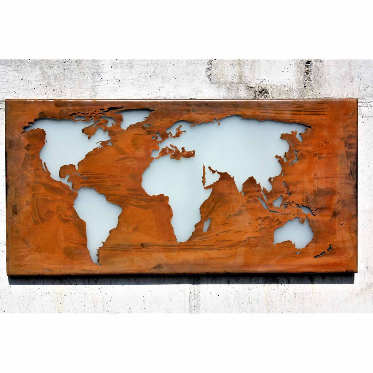 Roest metalen wereldkaart wanddecoratie 80 x 40 cm