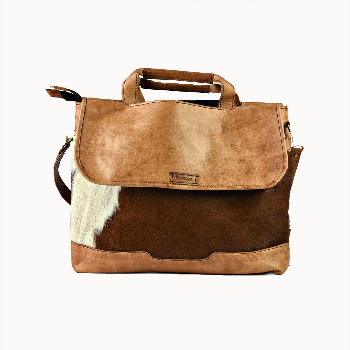 Rana leren tas met koeienvacht, 41 × 6 × 31 cm