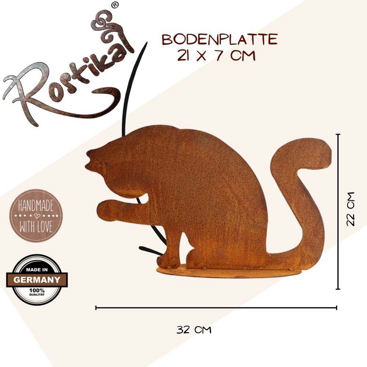 Kattenbeeldje van roestpatina op bodemplaat, 32 cm