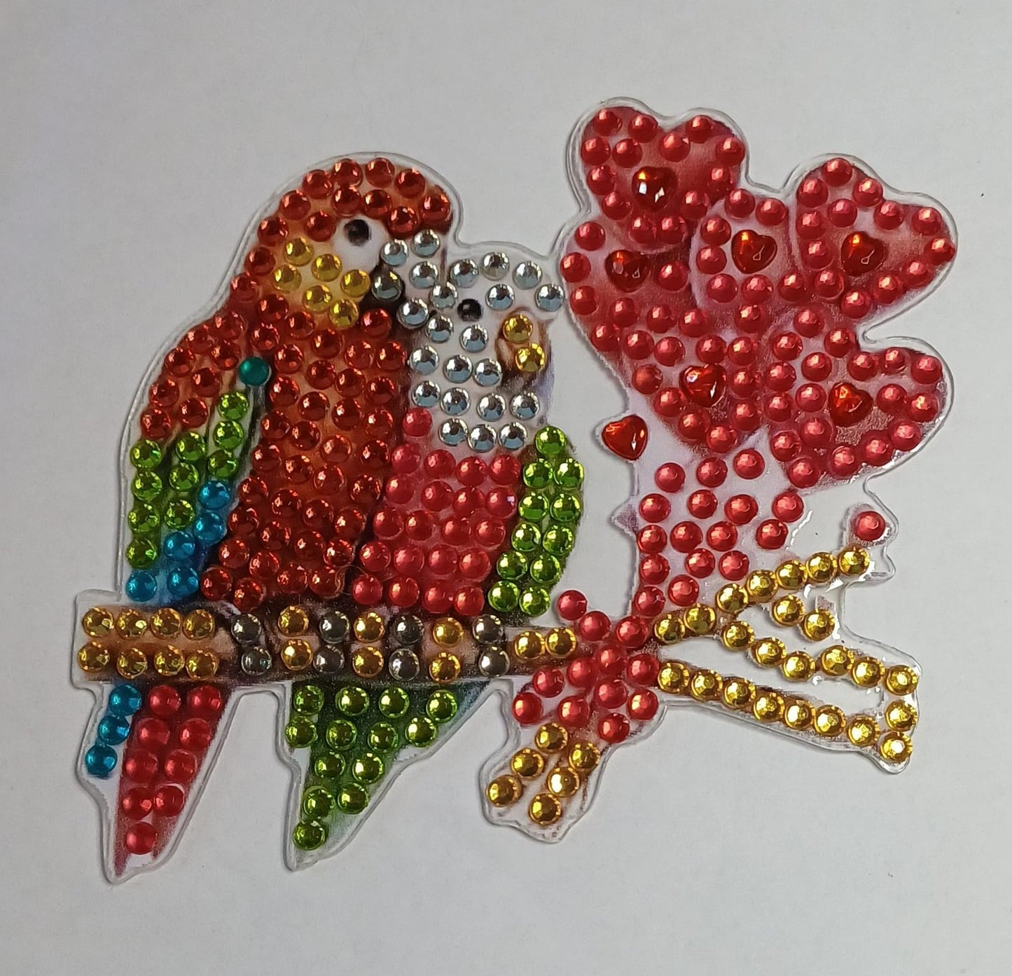 Papegaaien koelkastmagneet met strass steentjes, 8 × 8 cm