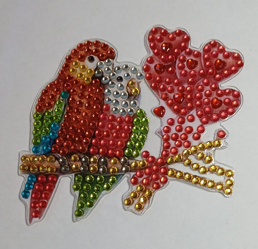 Papegaaien koelkastmagneet met strass steentjes, 8 × 8 cm