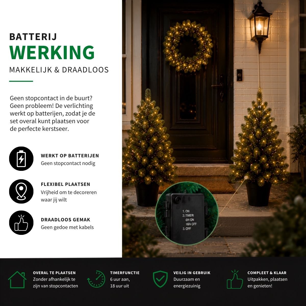 Nagoya set van 2 kunstkerstbomen en kerstkrans met verlichting, 90 cm, Ø 45 cm