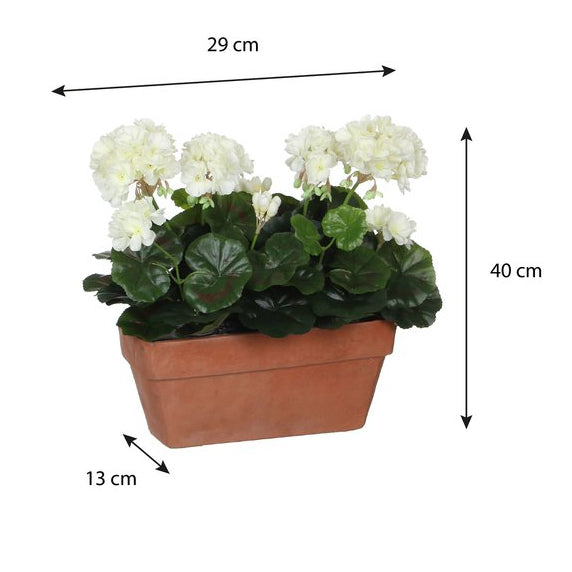 Geranium kunstplant in bloembak, 29 × 13 × 40 cm