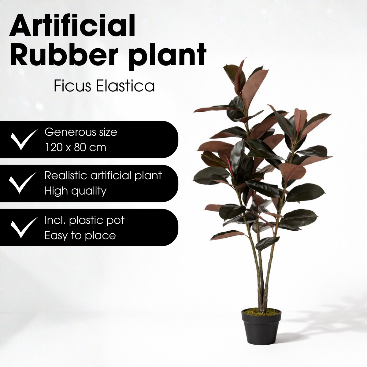 Rubberplant kunstplant, roodbruin, 120 cm